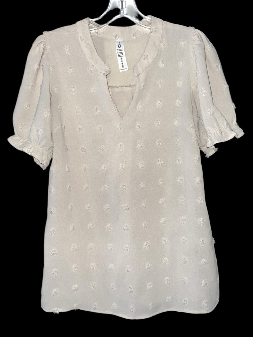 Blooming Jelly Women’s Swiss Dot Puff Sleeve Top Cream Beige Small Office Casual